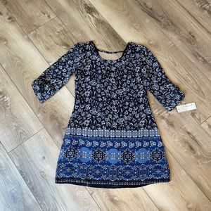 Speechless 3/4 Sleeve Blue Floral Dress